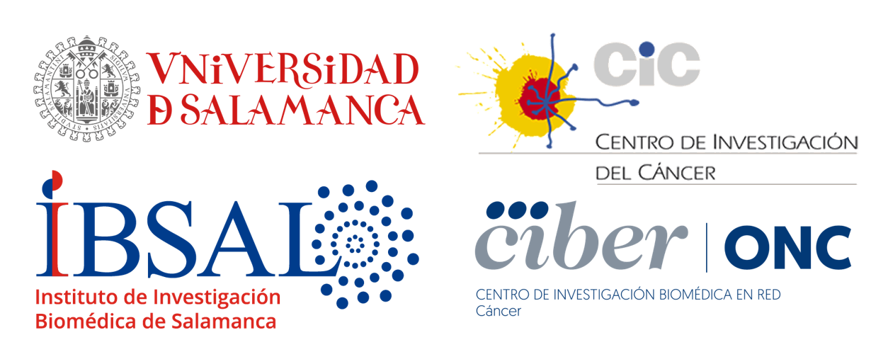 Universitat de Salamanca, Centro de Investigación del Cáncer, Instituto de Investigación Biomédica de Salamanca, and CIBERONC logo